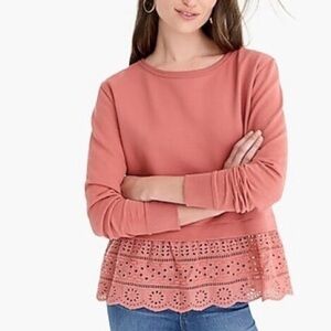 J. Crew Dusty Rose Eyelet Scallop Hem Sweatshirt Sweater
